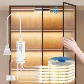 COB LED Strip Lights 12V ,6-in-1 Door Sensor Control Under Cabinet Lighting Kit with 60W Adapter 6.56Ft Flexible LED Tape Light for DIY Wardrobe, Shoe Racks, Display Cabinets, Kitchen Cabinets