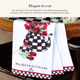 MACKENZIE-CHILDS Cotton Dish Towel, Cute Decorative Kitchen Dish Towel for Cleaning and Home Decor, Set of 1, Tulip Tea Kettle