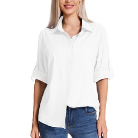 Women's Long Sleeve Safari Clothes UPF 50+ Hiking Fishing Shirts,Sun Protection Quick Dry Light Cooling Shirts(5019 White XXXL)