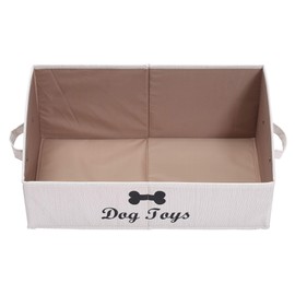 Geyecete Large Dog Toy bin Dog Toy Box Storage Box - Foldable Fabric Trapezoid Organizer Boxes with Handle, Collapsible Basket for Dog Toys (Beige-Dog)