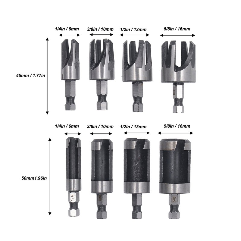 8PCS Set Wood Plug Cutter Drill Bit Hex Shank 4PCS