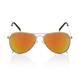 Ultra Kids Sunglasses - Classic Pilot Style UV400 Protection - Durable Metal Frames & Polycarbonate Lenses - Retro Look for Boys Girls - Stylish Sunglasses for Children - Silver with Orange Lenses