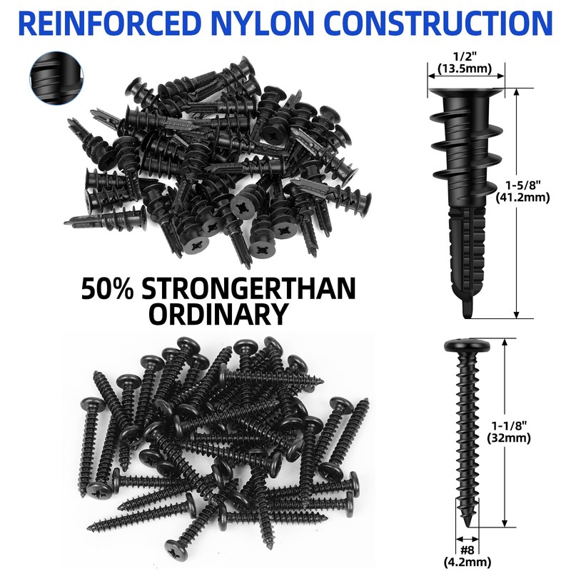 80PCS Self-Drilling #8 Drywall Anchors & Screws Set - Heavy-Duty