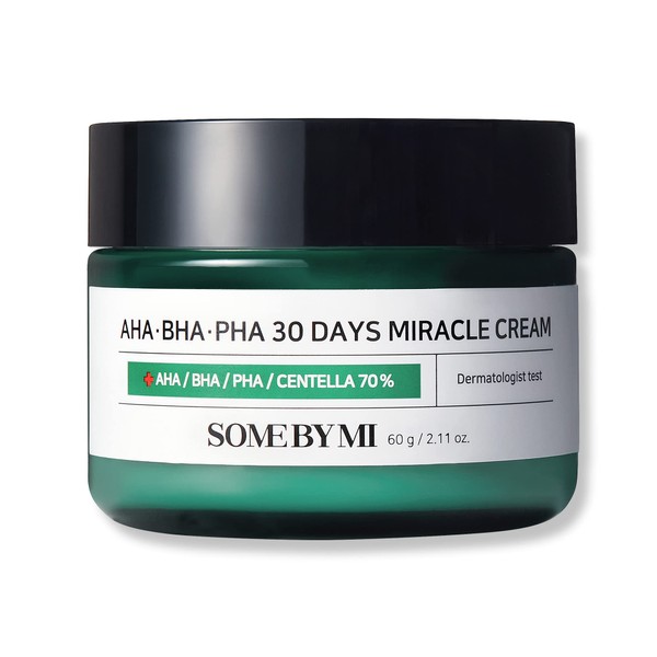 SOME BY MI AHA BHA PHA 30 Days Miracle Cream - 2.02Oz, 60ml - Made from Tea Tree Leaf Water for Sensitive Skin - Skin Calming and Soothing Effect - Pore and Sebum Care - Facial Skin Care