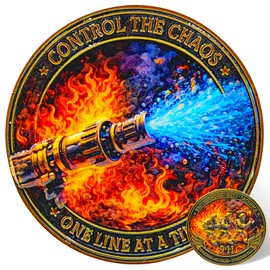 Firefighter Challenge Coin 911 Memorial Control the Chaos One Line at a Time Firefighter Gift, First Responder Commemorative Coin Fire Dept Tribute (1)
