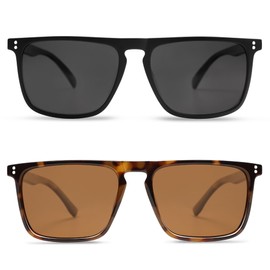 VANLINKER Polarized Square Sunglasses for Men Women Shades with UV Protection 2 Pack Matte Black Tortoise Frame Brown Lens
