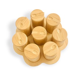 SLS Home essentiæls Set of 8 Bamboo spice Jars with slide lid, 8 Spoons and 1 Bamboo Tray