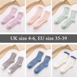 Cozlly 6 Pairs of Fluffy Socks Women, Cuddly Socks Women 35-39, Thick House Socks, Soft Winter Warm Socks, Fluffy Socks Women, Fluffy Christmas Socks for Women, Pink, purple, grey, white, green and