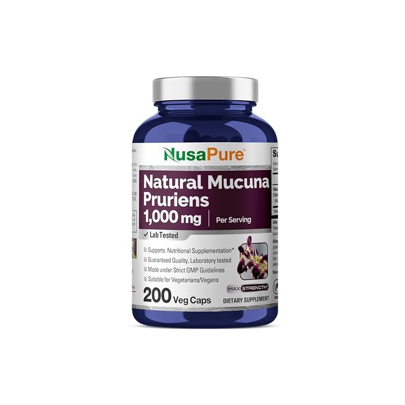 Mucuna Pruriens 1000 mg 200 cápsulas vegetales (sin OMG, 100%