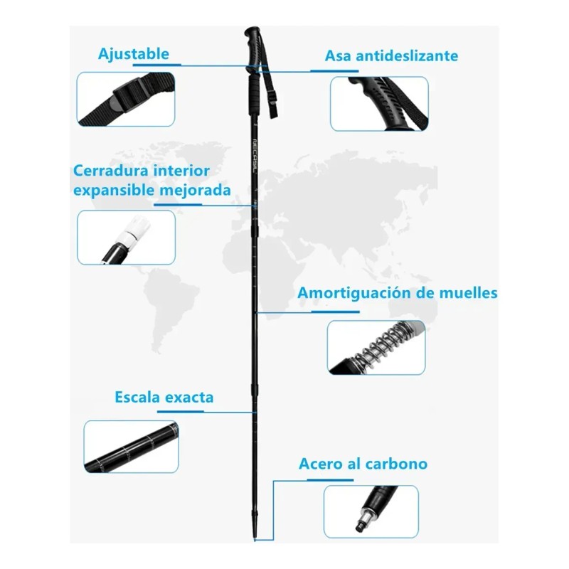 2 Pcs Bastones Senderismo Plegables Trail Running Y Trekking Negro