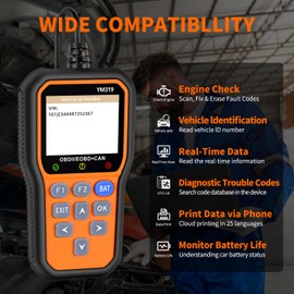 OBD2 Diagnostic Tool, Car Diagnostic Tool OBD-II Diagnostic Tools Error Memory Reading with DTC Definition, 13 Languages, Voltage Detection and Monitoring, Car Fault Code Reader