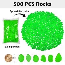 NAMTSO Glow in The Dark Rocks Outdoor, 500 pcs Green Solar Rocks for Landscaping, Outdoor Decor Glow in The Dark Stones, Glowing Pebbles for Garden Backyard Patio Lawn Pond Fish Tank Aquarium Decor
