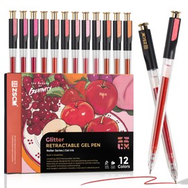 Retractable Glitter Gel Pens, 12 Colors Large Capacity Red Pink Glitter Metallic Gel Ink Pens, 1 mm Fine Point Smooth Writing Color Pens for Adult Coloring Book Note Taking Aesthetic Art Supplies