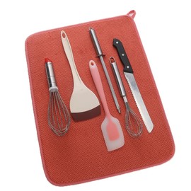 Dish Drying Mat, Highly Absorbent Microfiber Kitchen Counter Mat, Dish Drying Pad Draining and Drying Mat for Dishes, Utensils, Pots and Pans,Household Kitchen Utensils, Large 15" x 20", Red