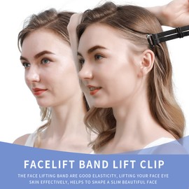 Facelift Bands with Clips, Reusable Hairpin Facial Lifting Bands Adjustable Elastic Stretching Strap For Hair Eyes Wrinkle Removal Bandage (4pcs Double Bands)