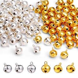 Naler 120PCS Jingle Bells Copper DIY Craft Bells Tiny Tinkle Bells for Jewelry Making Small Metal Jingle Bell Metal Christmas Jingle Sleigh Bell Mini Craft Beads Gold and Silver
