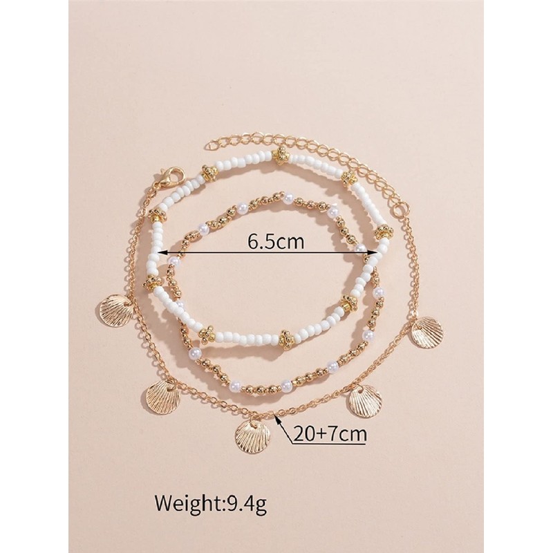 WDIRARA Women's 3 Pieces Shell Faux Pearl Bead Sequin Round