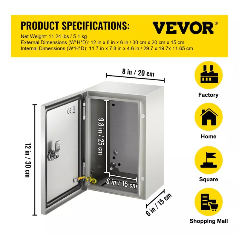Vevor Gabinete Eléctrica De Acero Al Carbono De 30x20x15cm