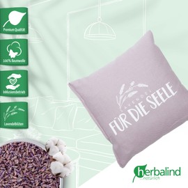 HERBALIND Lavender Pillow for the Soul 20 x 20 cm Sleeping Pillow with Filling - Scented Pillow for Sleeping, Oeko Tex 100% Cotton, Herbal Pillow with Lavender without Chemicals - Decorative Pillow -