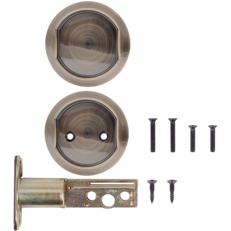 Round Pocket Door Lock, Passage (Hall/Closet) Latch, 2-3/4" Backset, RCL,