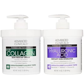 Advanced Clinicals Loción Corporal Con Ácido Hialurónico + Crema De Colágeno Reafirmante Set De 2 Piezas Para El Cuidado De La Piel | Hidratante Corporal Y Loción Facial Tensora De La Piel | Loc