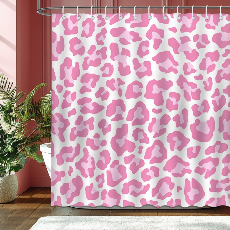 Mocsicka - Cortina de ducha con estampado de leopardo rosa,