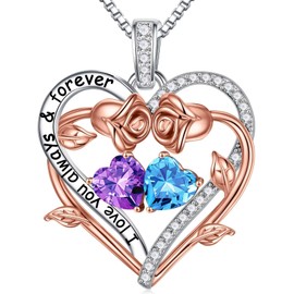 TINGN Gift for Women - 925 Sterling Silver Heart Pendant Birthstone Necklace for Women Valentine's Day Mother's Day Christmas Birthday Jewellery Gift for Mum Wife Girlfriend, Sterling Silver