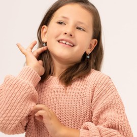 925 Sterling Silver Clear & Blue Cubic Zirconia Flower Dangle Hoop Earrings for Girls & Teens - Beautiful CZ Floral Jewelry for Nature Loving Little Girls - Adorable Flower Earrings