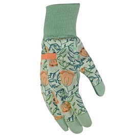 Digz Women's Leather Palm Garden Gloves with Knit Wrist, Coral Floral Pattern, Large