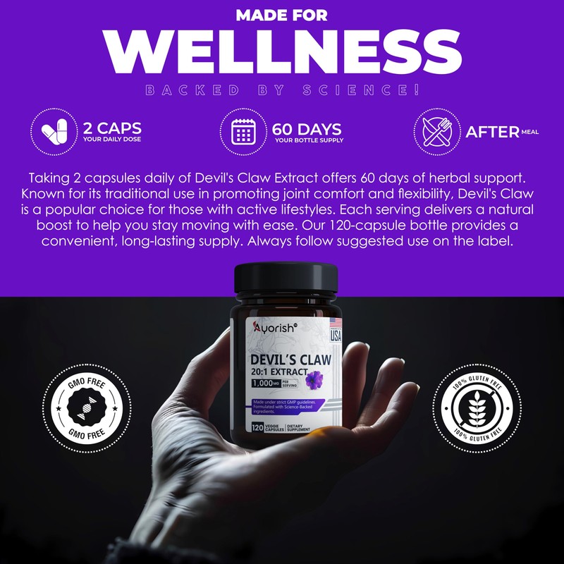 Ayorish Devils Claw 1000mg | 120 Capsules | 20:1 Concentrated
