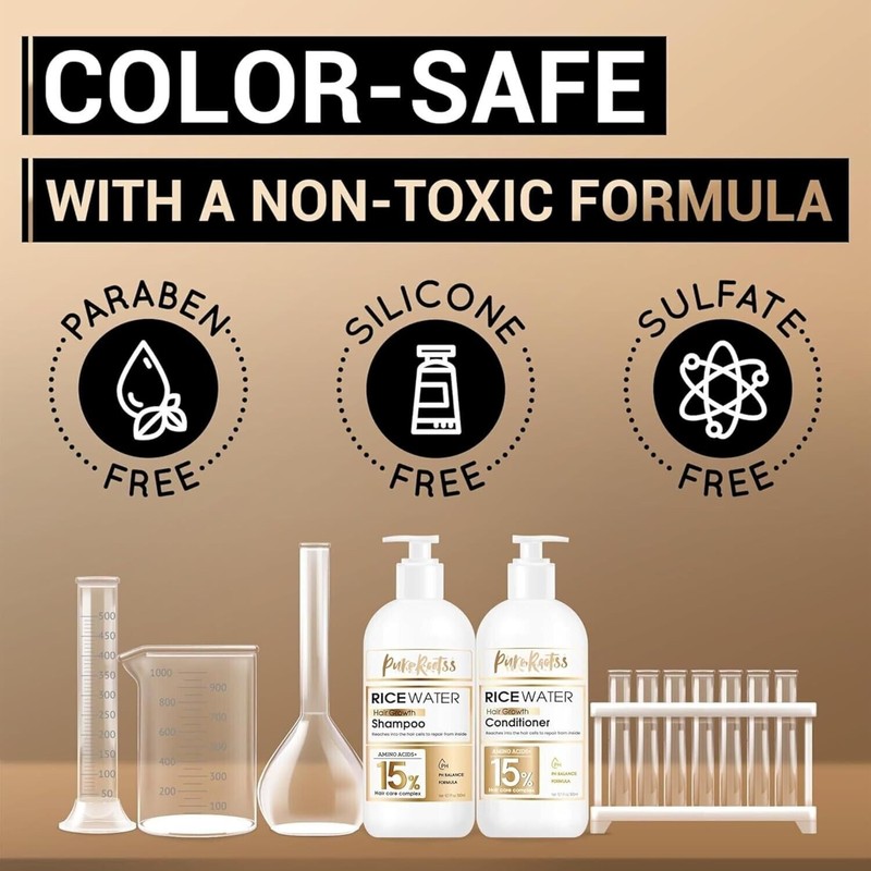 PureRootss Rice Water Shampoo and Conditioner Set for Hair Growth,