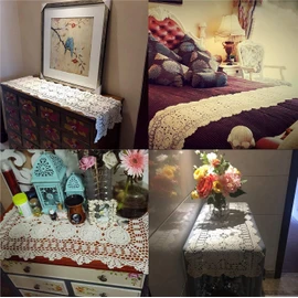 Damanni 16 Inch by 27-55 Inch Rectangular Cotton Handmade Crochet Lace Table Runner Doilies for Coffee Table Dresser Scarf Décor, Cotton, White, 16x27 Inch
