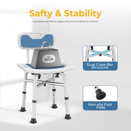 Hiqufet Shower Chair with Back(500lb), 6 Height Adjustable Shower Stool for Inside Shower to Sit on, Padded Shower Seats for Adults