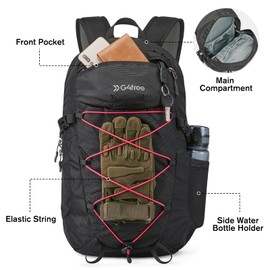 G4Free 30L Hiking Travel Backpack Outdoor Water Repellent Camping Daypack for Men Women (Black)