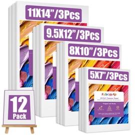 PUOPOSTY Stretched Canvases for Painting, Multi-Size (5x7, 8x10, 9.5x12, 11x14 in), 12-Pack, 100% Cotton Blank Canvases, Acid-Free, Perfect for Beginners & Pros, Kids & Artists