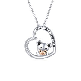 REDSUN Silver Koala Mother Daughter Heart Necklace 925 Sterling Silver Animal Bear Chain Unisex Women Mothers Daughters Gifts, Sterling Silver