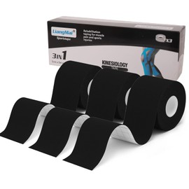 LiangMai Kinesiotapes - 3 Rolls 5 cm x 5 m Kinesiology Tape Kinesiology Tape Black Waterproof & Elastic Physio Tape & Sports Tape - Skin-Friendly Tapes for Sports Knee Shoulder Elbow