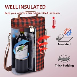 Tirrinia 2 Bottle Wine Gift Tote Carrier - Leakproof & Insulated Padded Versatile Wine Cooler Bag for Travel, BYOB Restaurant, Wine Tasting, Party, Dinner, Great Christmas Day Gift for Wine Lover, Red