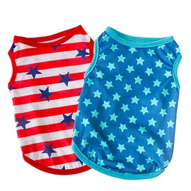 Summer Dog Clothes2-Pack Soft Pet Clothes Breathable Summer Vest for Small Puppy Stretchy Cat Apparel (Stripe Star+Star, Medium Size for 5.0-7.5lb Pets)