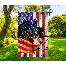 Makinit Gifts Patriotic American USA Flag German Shepherd Dog GSD Sublimated Double Sided Deluxe Garden Flag 12 x 18 3ply 600 Denier 110 Knitted Polyester