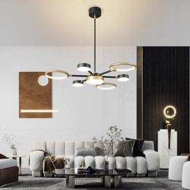 zhllmq Modern Chandeliers Light Fixture Black Gold LED Pendant Light Modern Farmhouse Black Sputnik Chandelier for Dining Room Bedroom Living Room Kitchen Foyer（7-Light）
