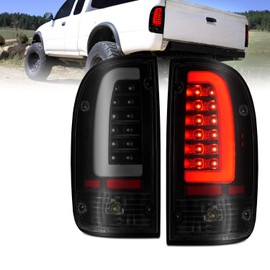 AmeriLite for 1995-2000 Toyota Tacoma Truck C-Type LED Tube Smoke Black Replacement Tail Light Pair - Driver and Passenger Side