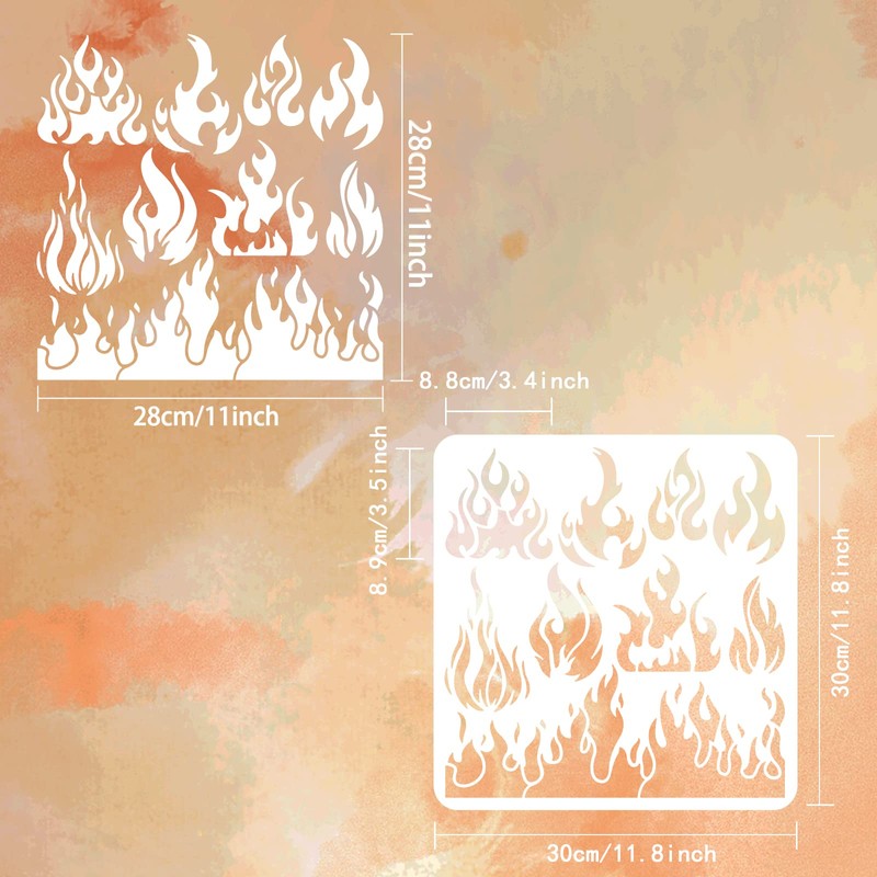 FINGERINSPIRE Flame Stencil 30x30cm Reusable Fire Stencil Plastic 9 Styles