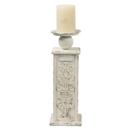 18" Tall Floor Candle Holders for Pillar Candles, Handmade White Large Solid Wood Candle Holder Handcarving Distressed Finish, Decorative Farmhouse Candle Stand for Home Wedding Housewarming Decor