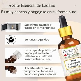 Aceite esencial puro de ládano de Greenwood Essential (Cistus ladaniferus) destilado al vapor 15 ml (0,50 oz)