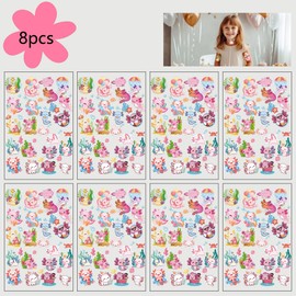 Pink Axolotl Temporary Tattoos Stickers - 8 Sheets 200 Pcs Axolotls Birthday Party Decorations Reptile Animals Fake Tattoo Stickers for Girls Kids School Rewards Gifts Party Bag Fillers