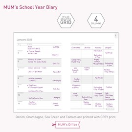 Mum's School Year Diary 2025-26 (Denim) - Medium sized Academic 2025-26 diary - Jul 2025 to Jul 2026 - Week-To-View with 4 column GRID layout - organise the scheduling chaos of busy family life