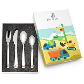 KB049 Children's Cutlery Set Construction Vehicles Set of 4 with Engraving