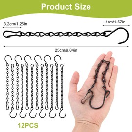 Jesiah 12PCS Hanging Basket Chains, 24cm Heavy Duty Plant Hangers with Hooks & Clips Metal Hanging Chains for Bird Feeders Cage Planters Wind Chimes Lanterns Decorative Ornaments (Black)