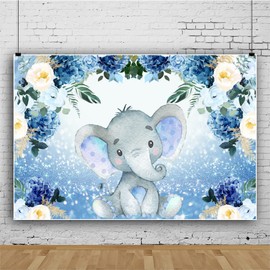 Generic 9x6ft Little Elephant Baby Shower Backdrop Banner A Newborn Grey Baby Elephant Baby Shower Photography Background Decorations for Boy Gender Reveal Party Decorations Photoshoot Props, blue